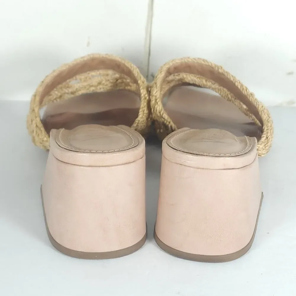 Vicenza Anthropologie Women's US6 Tan Woven Raffia Block Heel Slide Sandals